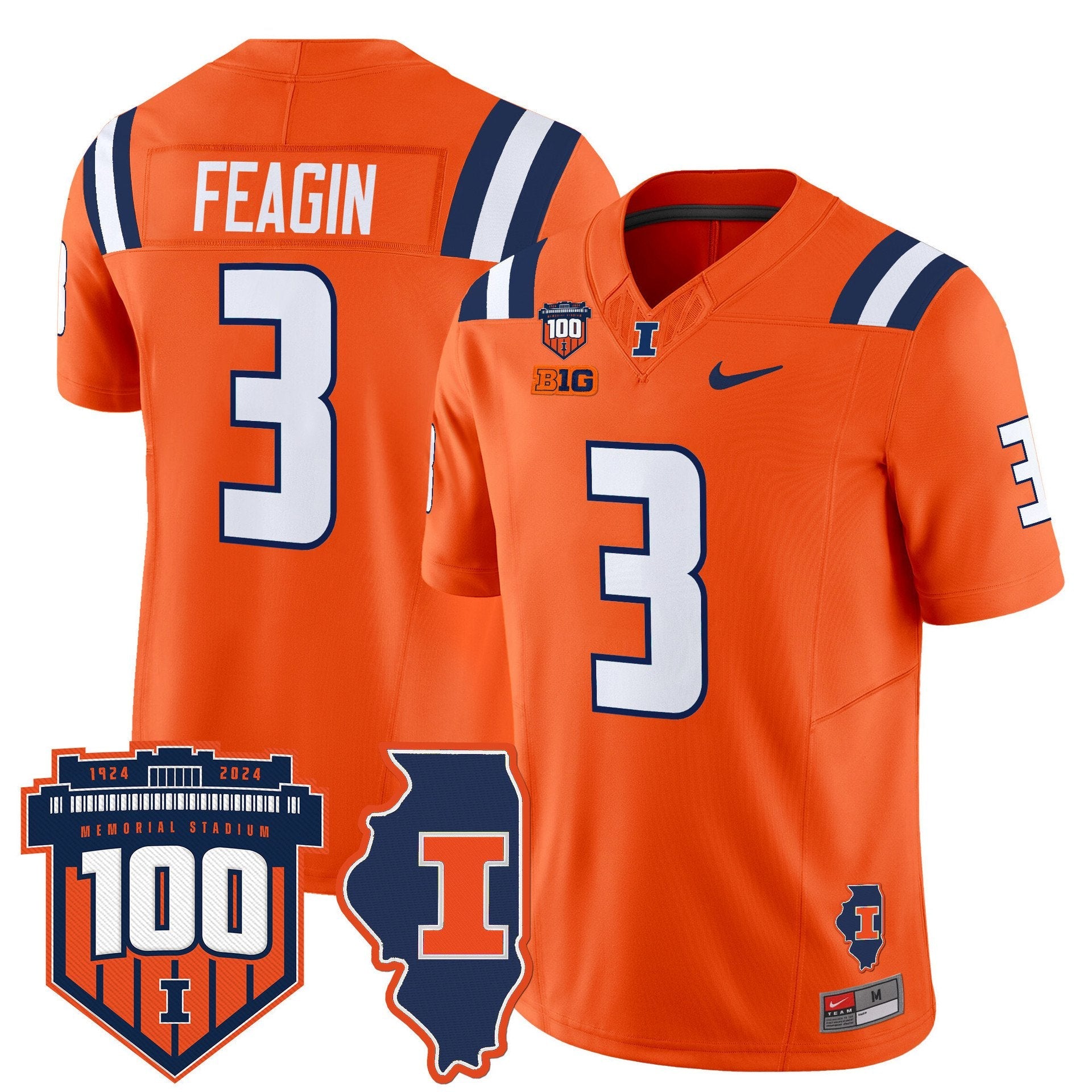 Kaden Feagin Jersey #3 Illinois Fighting 100th Memorial Stadium