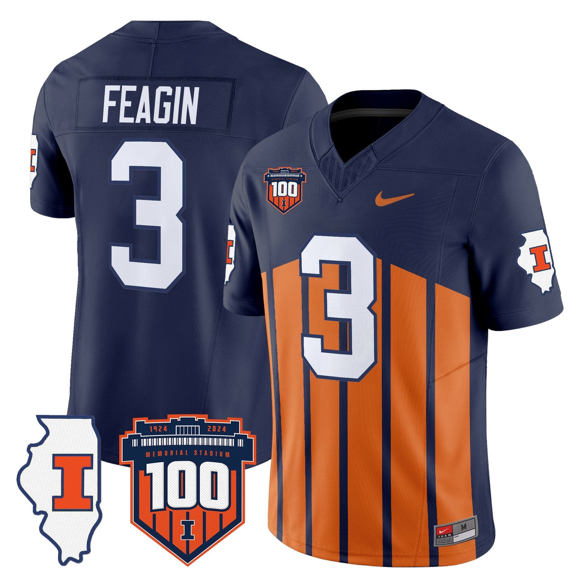 Kaden Feagin Jersey #3 Illinois Fighting 100th Memorial Stadium