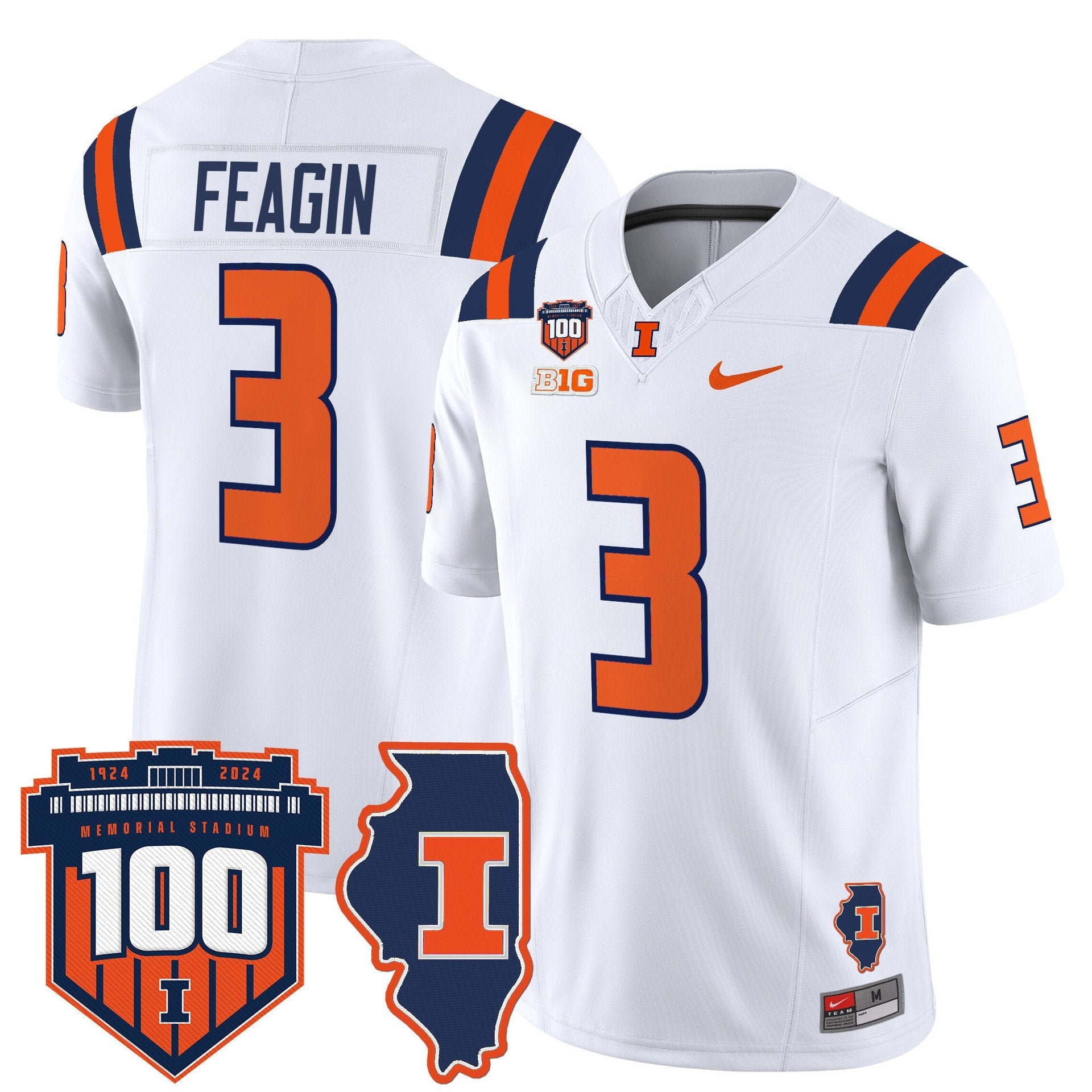 Kaden Feagin Jersey #3 Illinois Fighting 100th Memorial Stadium
