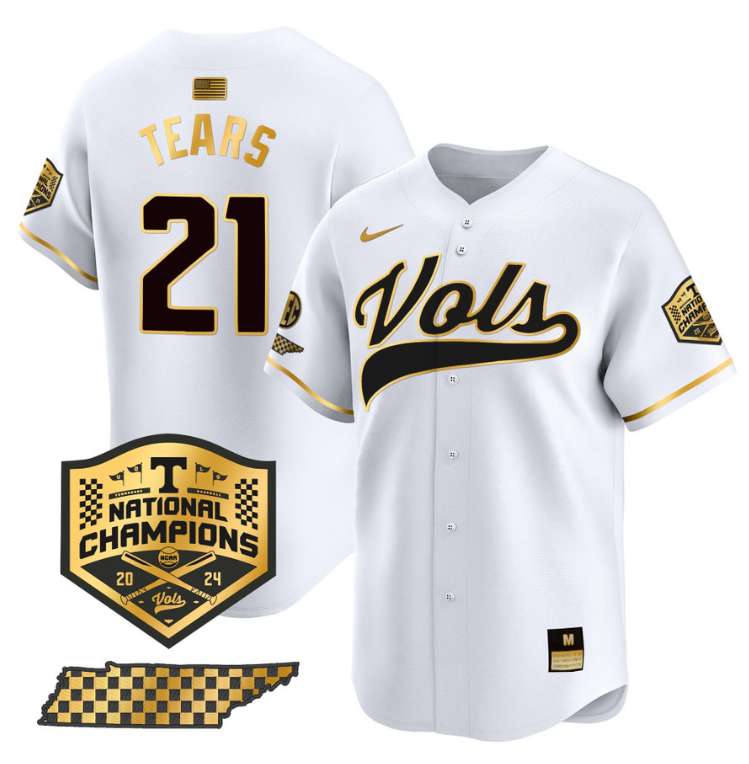 Kavares Tears Jersey #21 Tennessee Vols 2024 Champions Stitched White Gold