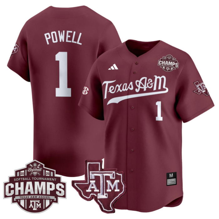 Kennedy Powell Jersey #1 Texas A&M Aggies 2025 SEC Champions Patch Limited Stitched