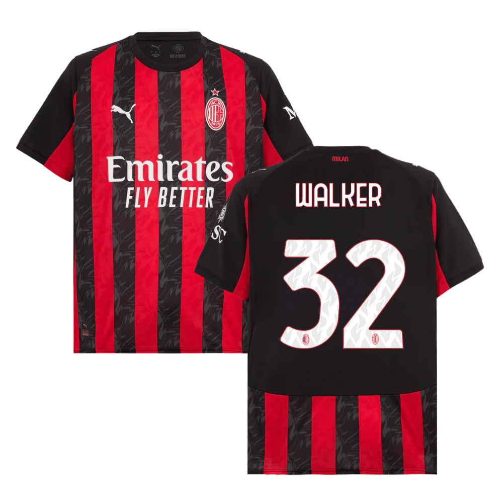 Kyle Walker 32 AC Milan 2025-26 Home Match Jersey – Black Red
