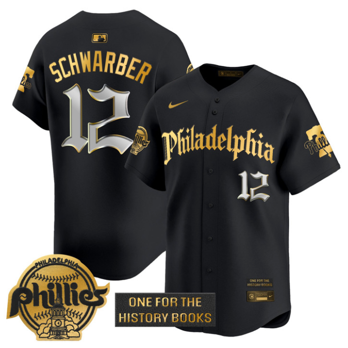 Kyle Schwarber Jersey #12 Phillies Retro Newspaper Edition Gold Vapor Premier Stitched