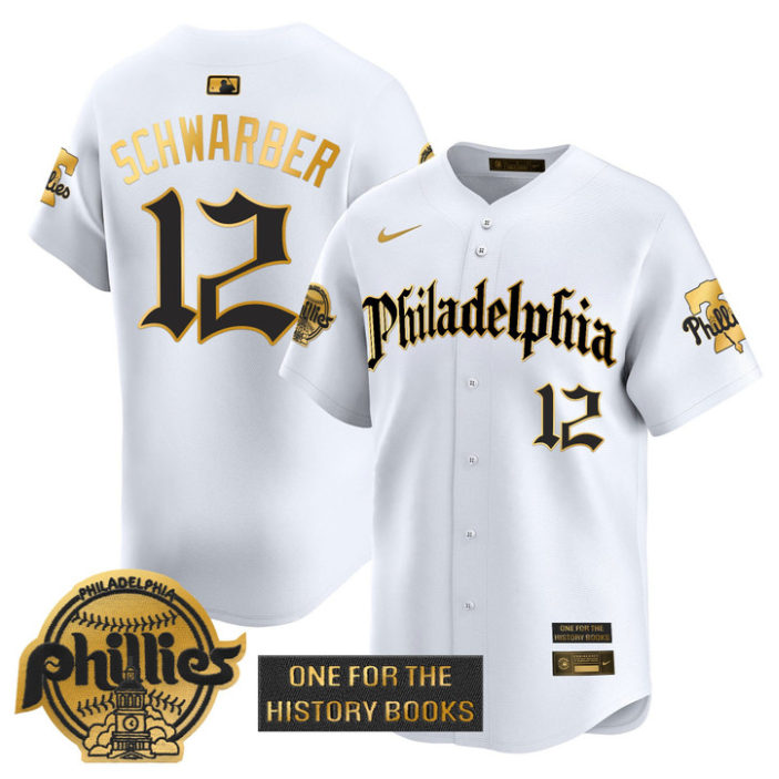 Kyle Schwarber Jersey #12 Phillies Retro Newspaper Edition Gold Vapor Premier Stitched