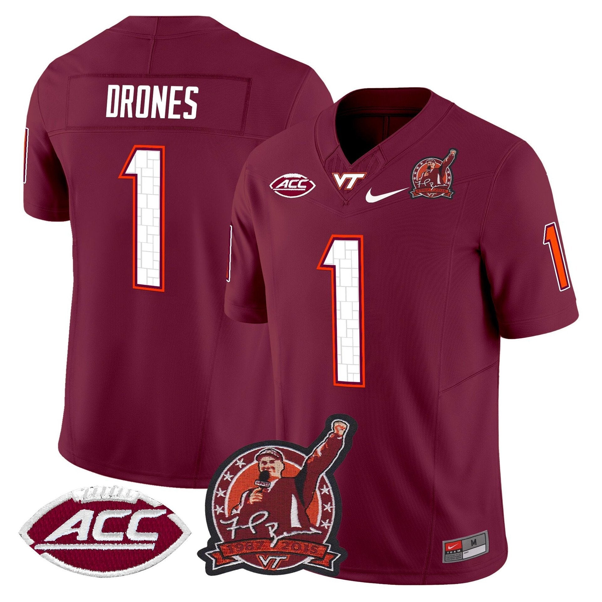 Kyron Drones Jersey #1 Virginia Tech Hokies Coach Frank Beamer 2025