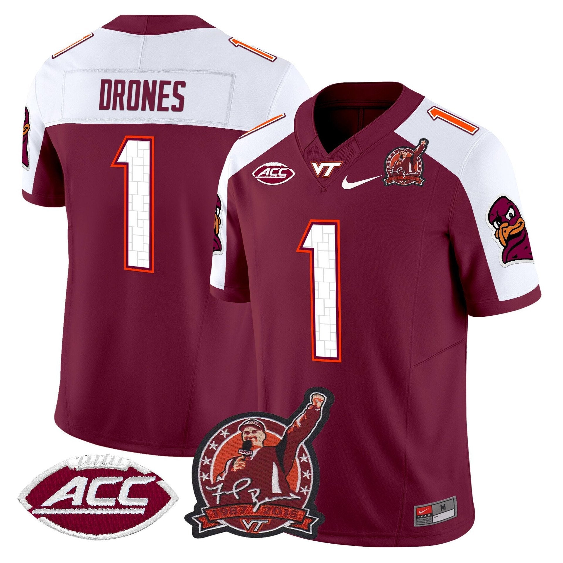 Kyron Drones Jersey #1 Virginia Tech Hokies Coach Frank Beamer 2025