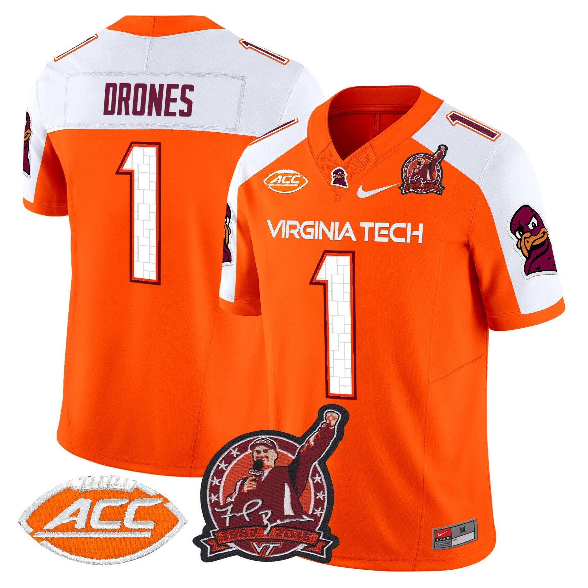 Kyron Drones Jersey #1 Virginia Tech Hokies Coach Frank Beamer 2025