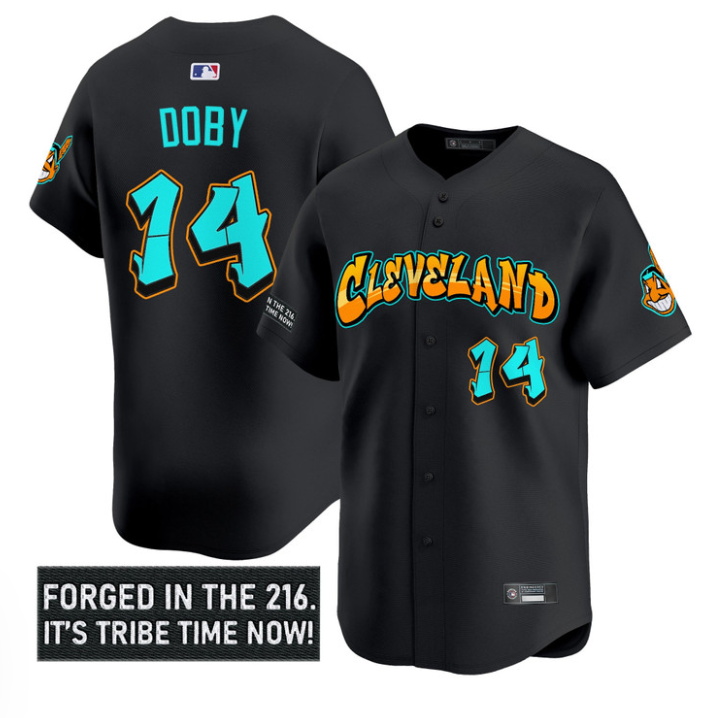 Larry Doby Jersey #14 Cleveland Indians Graffiti 216 Ink Edition Stitched