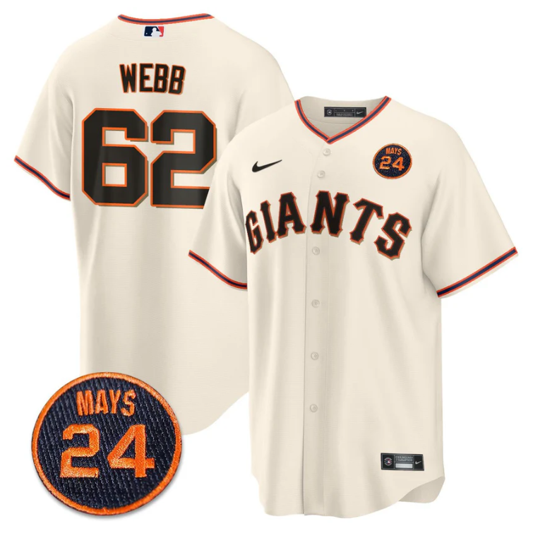 Logan Webb Jersey #62 San Francisco Giants #24 Willie Mays Patch 2024 Vapor Premier