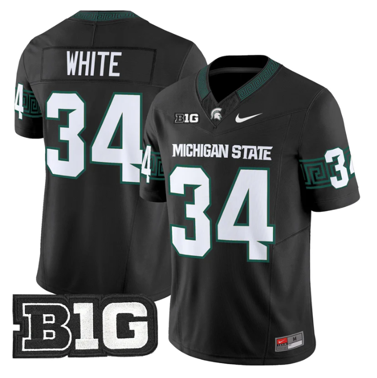 Lorenzo White Jersey #34 Michigan State Spartans 2025 Vapor Stitched Black