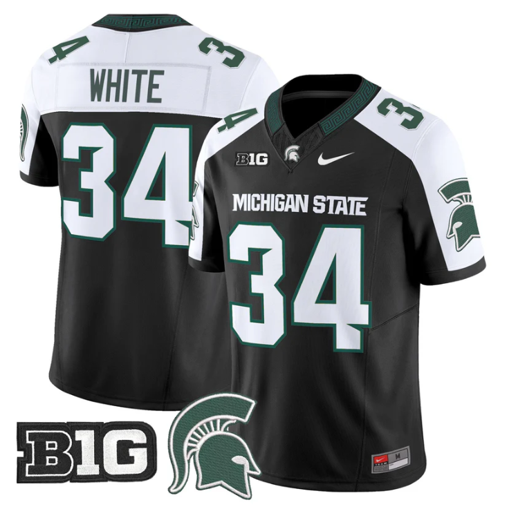 Lorenzo White Jersey #34 Michigan State Spartans 2025 Vapor Stitched Black Alter