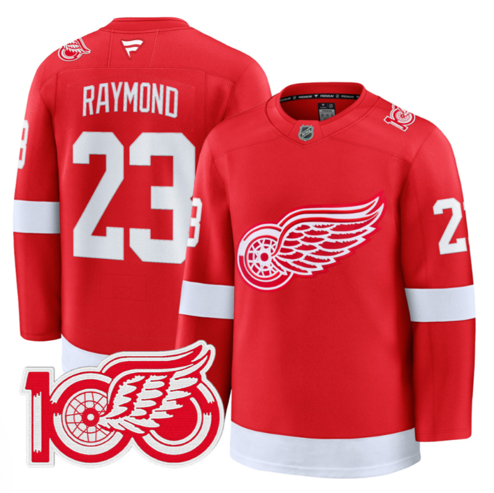 Lucas Raymond Jersey #23 Detroit Red Wings 100th Anniversary Stitched