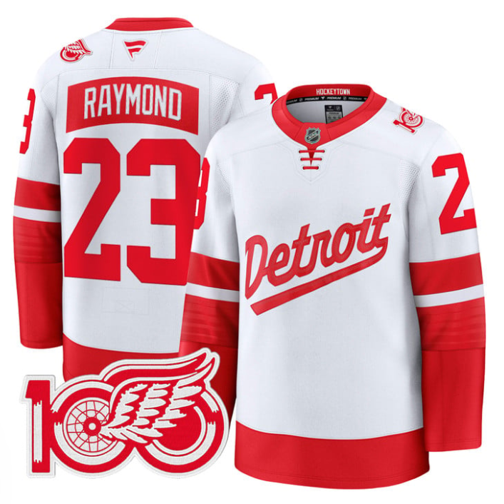 Lucas Raymond Jersey #23 Detroit Red Wings 100th Anniversary Stitched