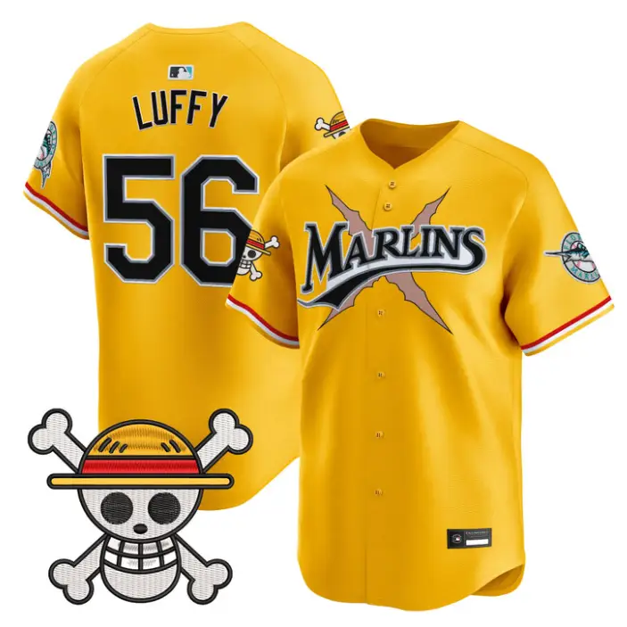 Luffy Jersey #56 Miami Marlins One Piece Premier Limited Stitched