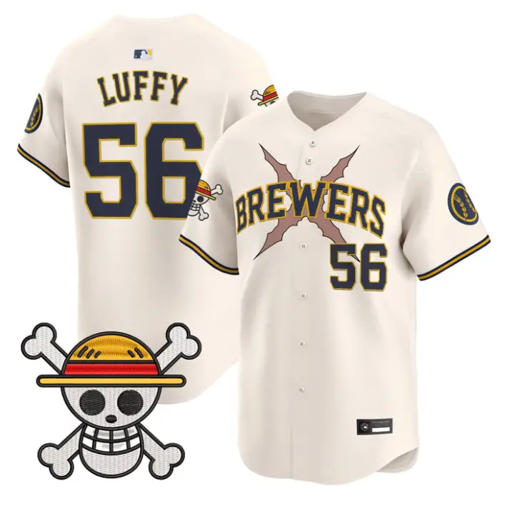 Luffy Jersey #56 Milwaukee Brewers One Piece Vapor Premier Stitched