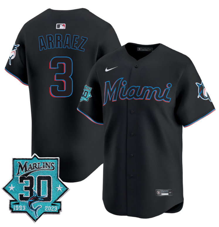 Luis Arraez Jersey #3 Miami Marlins 30 Seasons Anniversary Patch Limited Stitched