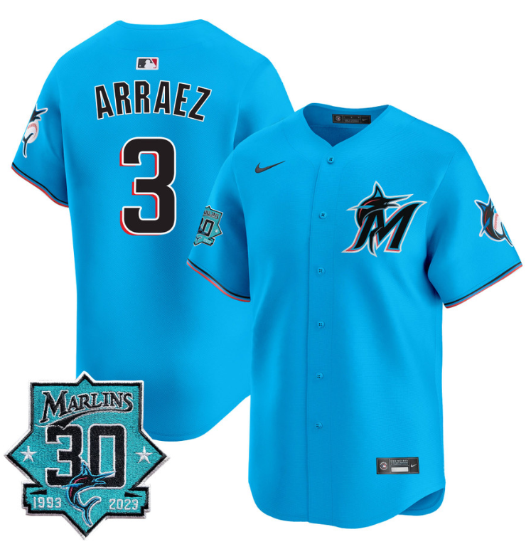 Luis Arraez Jersey #3 Miami Marlins 30 Seasons Anniversary Patch Limited Stitched