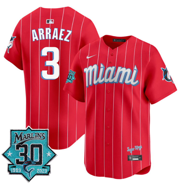 Luis Arraez Jersey #3 Miami Marlins 30 Seasons Anniversary Patch Limited Stitched