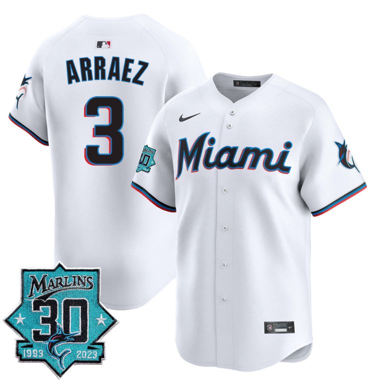 Luis Arraez Jersey #3 Miami Marlins 30 Seasons Anniversary Patch Limited Stitched