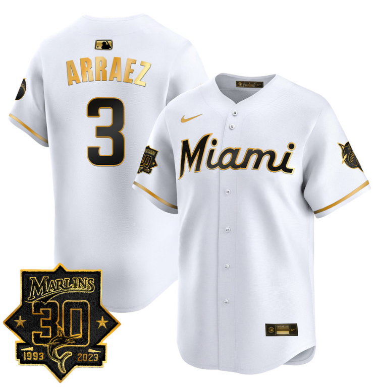 Luis Arraez Jersey #3 Miami Marlins 30 Seasons Anniversary Patch Limited Stitched