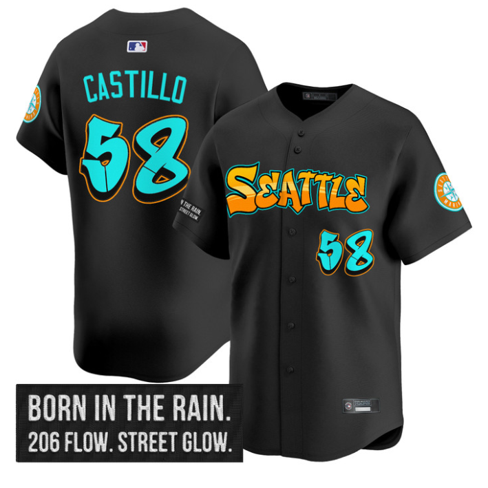 Luis Castillo Jersey #58 Seattle Mariners Graffiti Emerald Drop Edition
