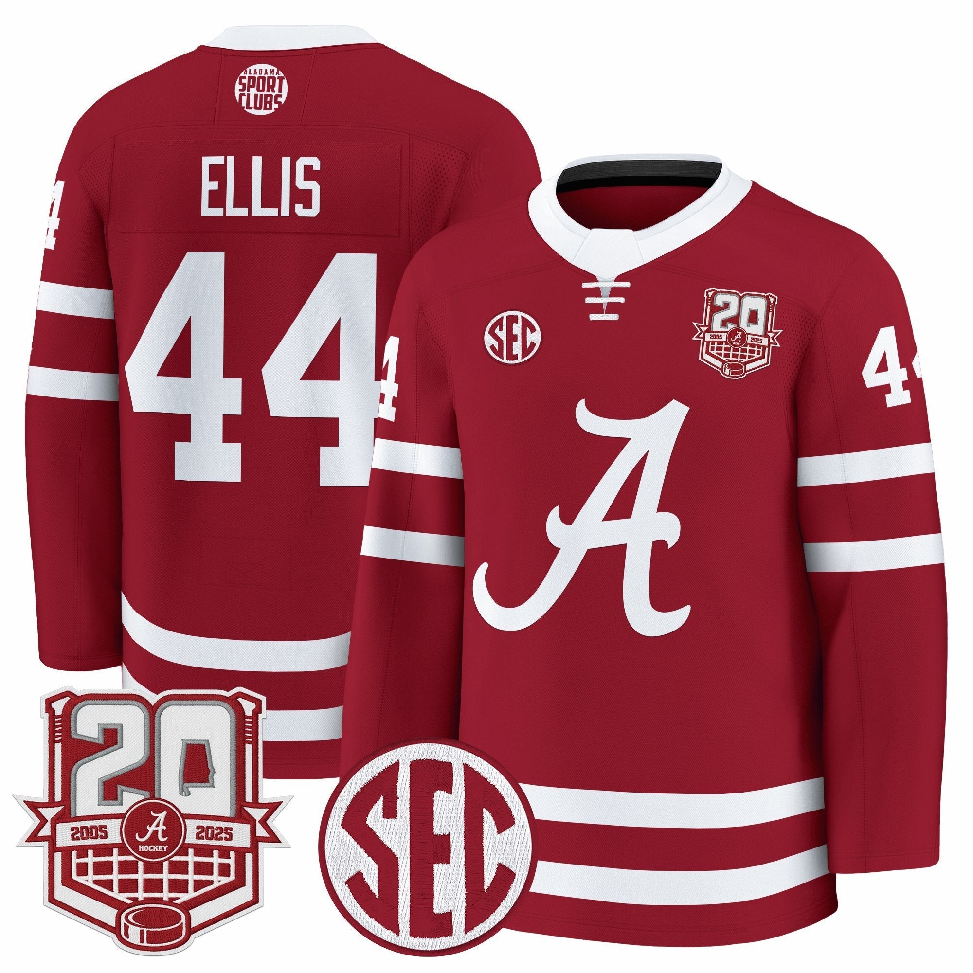 Luke Ellis Jersey #44 Alabama Crimson 2025-26 20th Patch Stitched