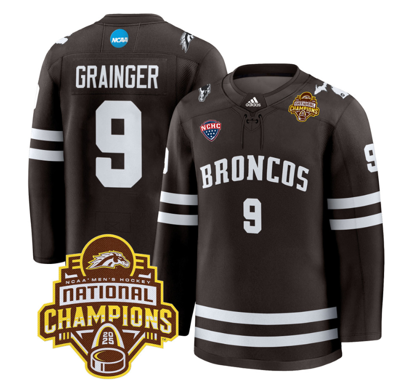 Luke Grainger Jersey #9 Western Michigan Broncos 2025 National Champions Patch Stitched