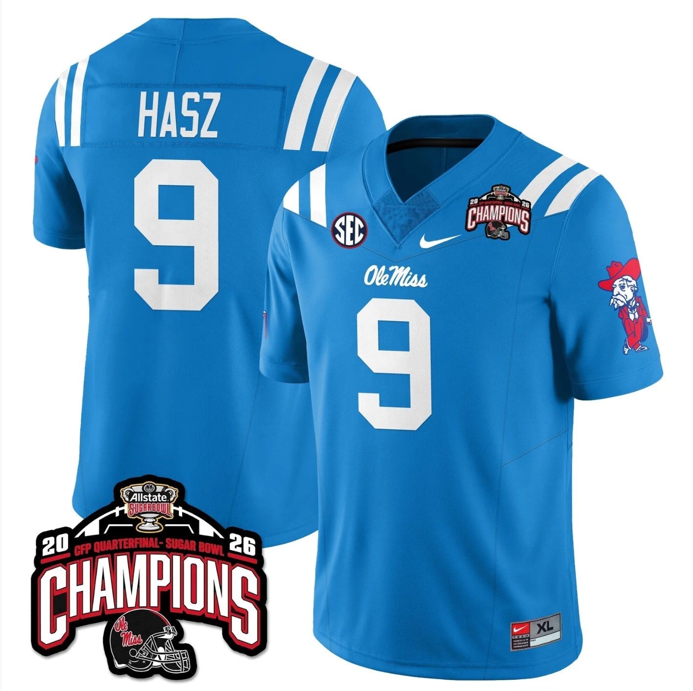 Luke Hasz Jersey #9 Ole Miss Sugar Bowl Champions Patch Stitched