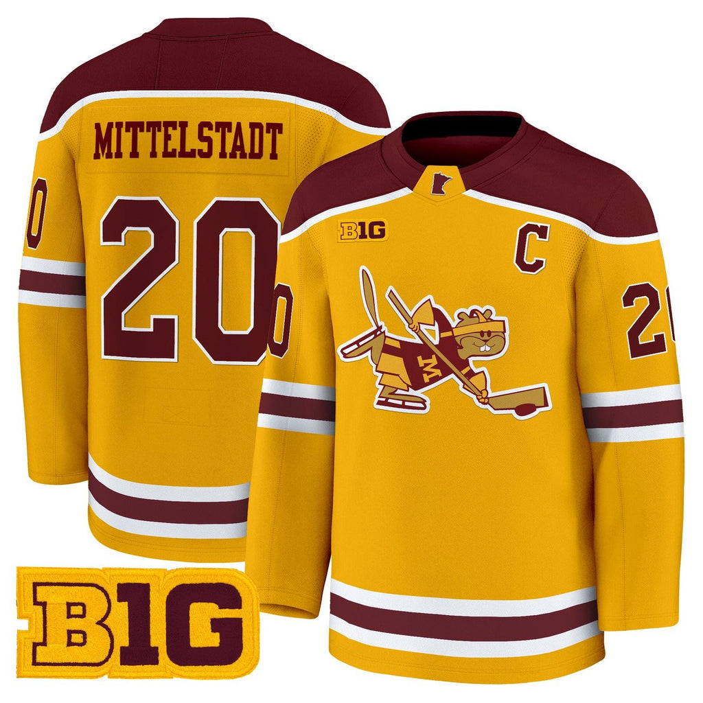 Luke Mittelstadt Jersey #20 Minnesota Golden Gophers 2025-26 Stitched Gold