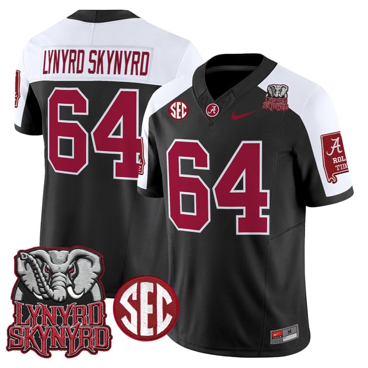 Lynyrd Skynyrd Jersey #64 Alabama Crimson Tide Alabama Map Stitched