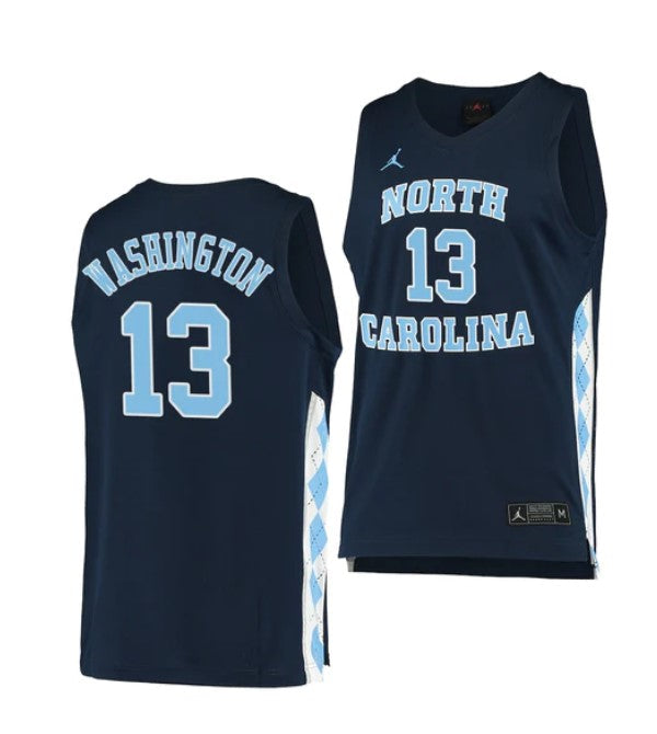 Men's #13 Jalen Washington Jersey North Carolina Tar Heels College Basketball Jerseys Navy