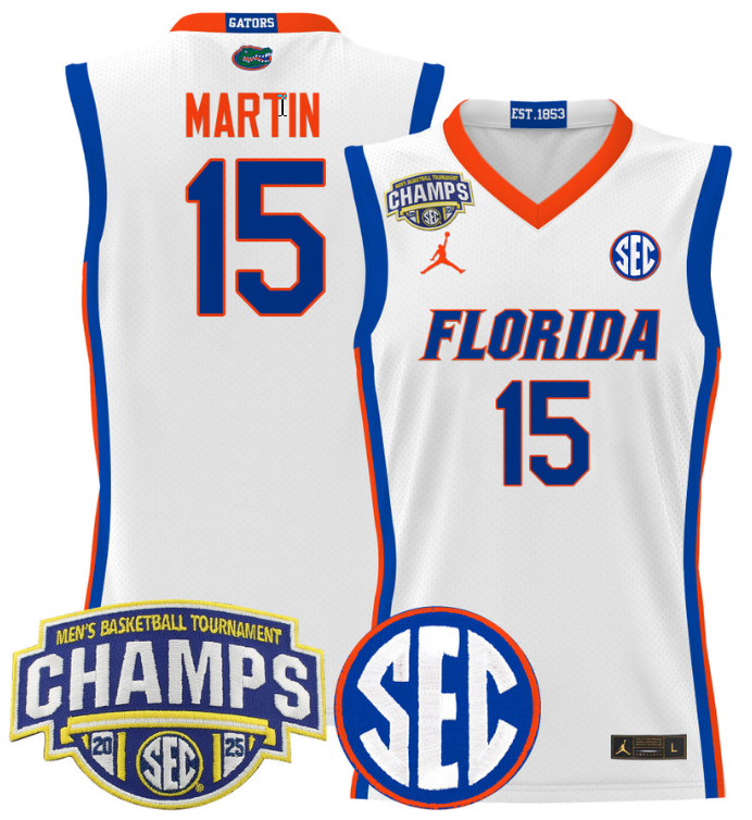 Men Alijah Martin Jersey #15 Florida Gators 2025 SEC Champions Stitched White