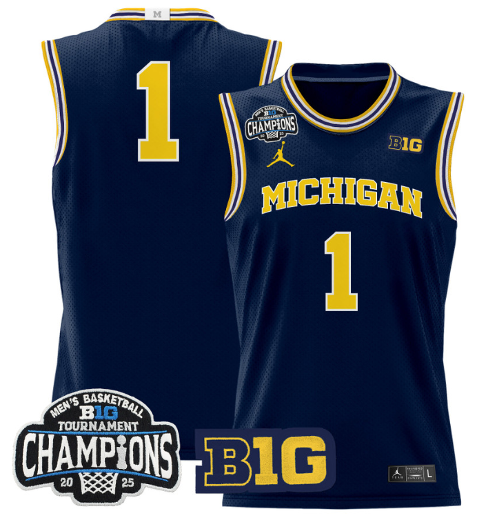 Men Team Jersey #1 Michigan Wolverines 2025 Big Ten Champions Navy