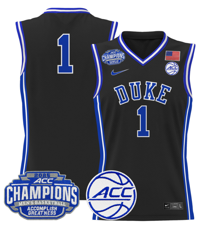 Men Team Jersey #1 Duke Blue Devils 2025 ACC Champions Stitched Black
