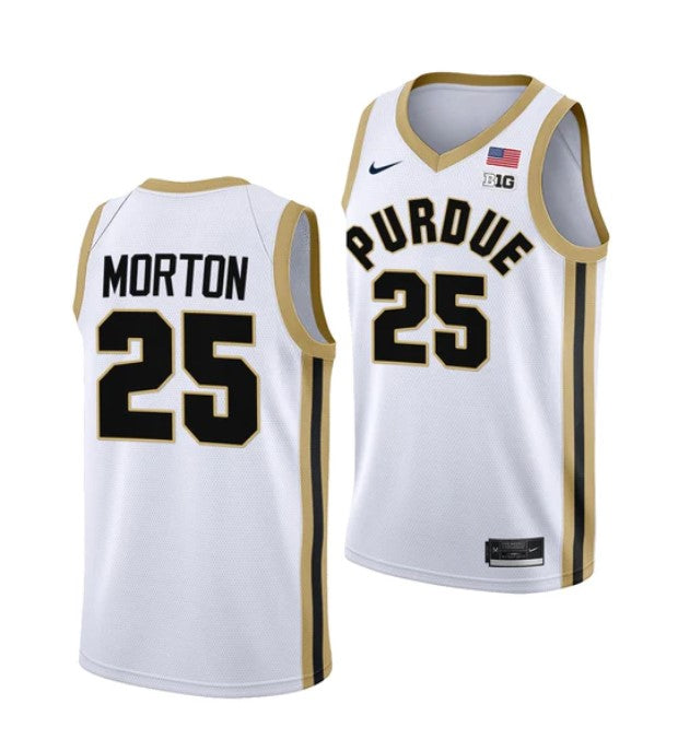 Men's #25 Ethan Morton Jersey Purdue Boilermakers College Basketball Jerseys White