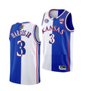 Men's #3 Dajuan Harris Jr Jersey Kansas Jayhawks College Basketball Jerseys White Royal Split