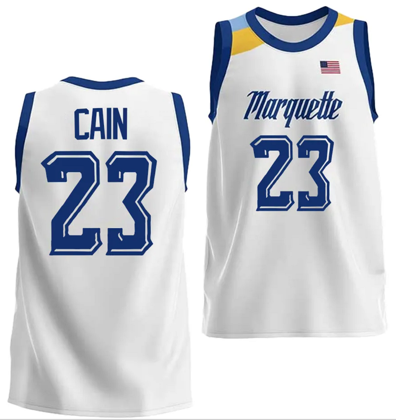 Marquette Golden Eagles Jamal Cain Jersey #23 College Basketball White