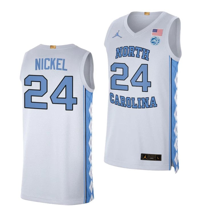 Men's #24 Tyler Nickel Jersey North Carolina Tar Heels College Basketball Jerseys White