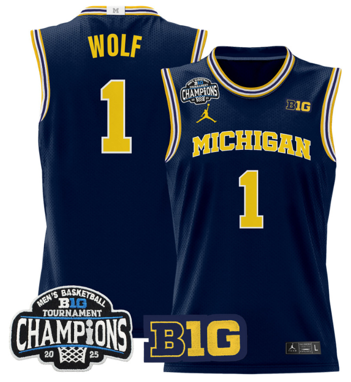 Men Danny Wolf Jersey #1 Michigan Wolverines 2025 Big Ten Champions Navy