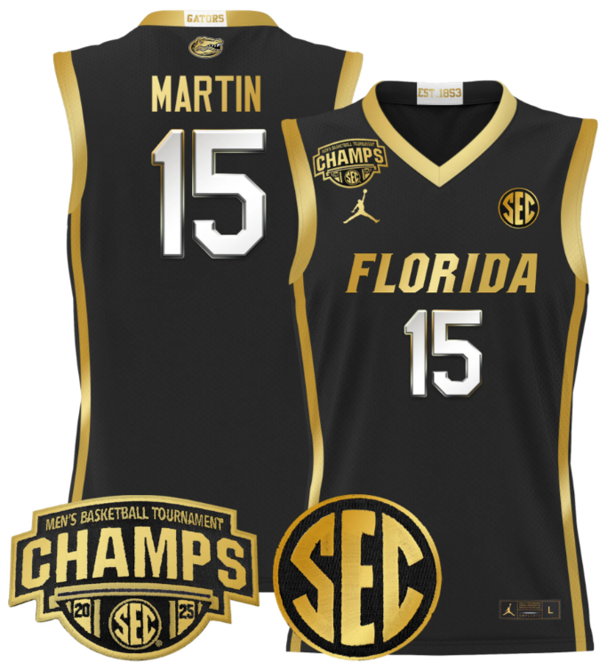 Men Alijah Martin Jersey #15 Florida Gators 2025 SEC Champions Black Gold