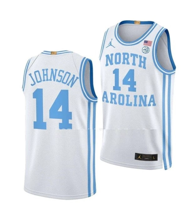 Men's #14 Puff Johnson Jersey North Carolina Tar Heels College Basketball Jerseys White Elite