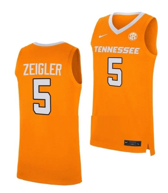 Men's #5 Zakai Zeigler Jersey Tennessee Volunteers College Basketball Jerseys Orange