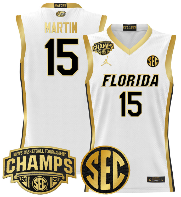 Men Alijah Martin Jersey #15 Florida Gators 2025 SEC Champions White Gold