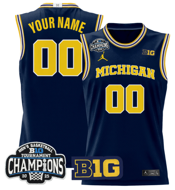Men Custom Michigan Wolverines Jersey 2025 Big Ten Champions Stitched Navy