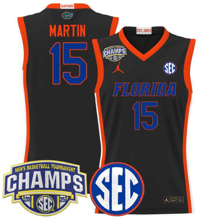 Men Alijah Martin Jersey #15 Florida Gators 2025 SEC Champions Stitched Black