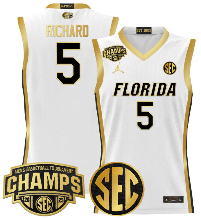 Men Will Richard Jersey #5 Florida Gators 2025 SEC Champions Stitched White Gold