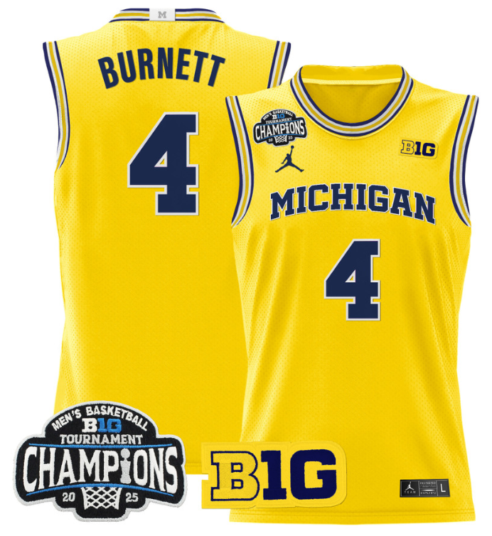 Men Nimari Burnett Jersey #4 Michigan Wolverines 2025 Big Ten Champions Maize