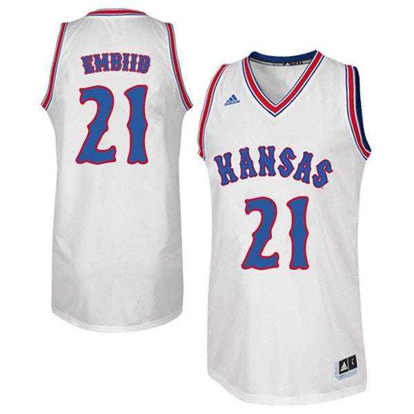 Men's Kansas Jayhawks #21 Joel Embiid Jersey White Retro NCAA College Basketball Jerseys