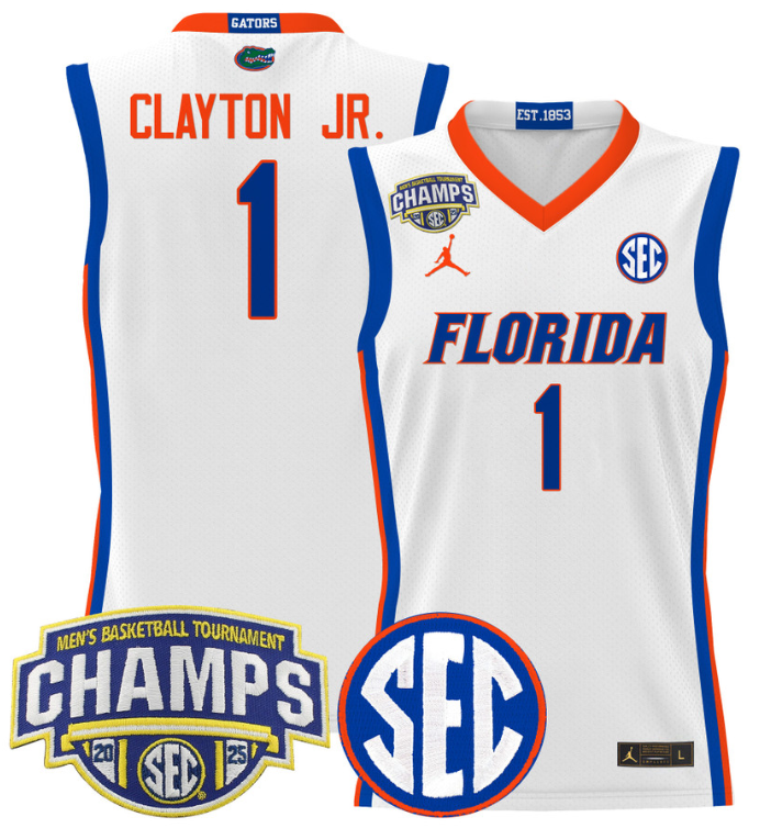 Men Walter Clayton Jr Jersey #1 Florida Gators 2025 SEC Champions Stitched White