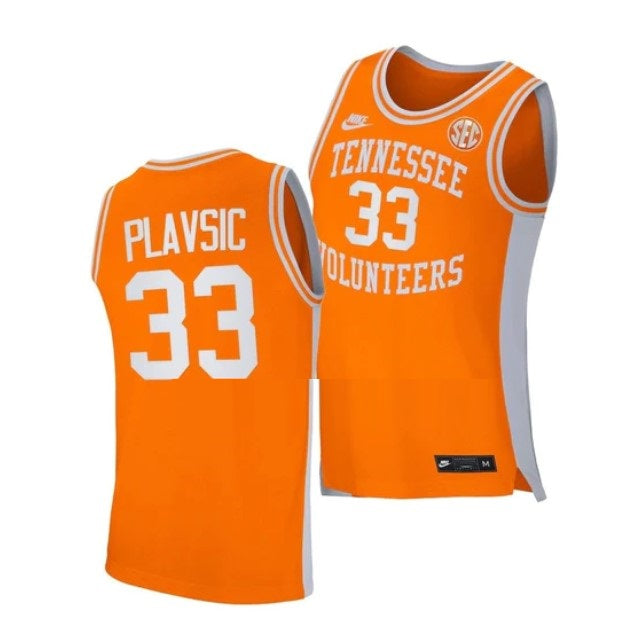 Men's #33 Uros Plavsic Jersey Tennessee Volunteers College Basketball Jerseys Orange Retro